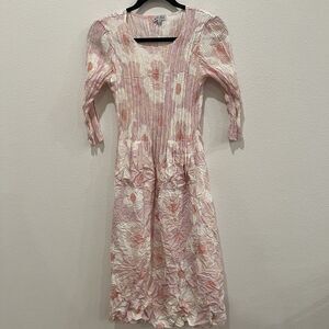 Alquema 3/4 Sleeve Smash Pocket Dress Pale Pink Flower Spot Sz 1 Artsy Lagenlook